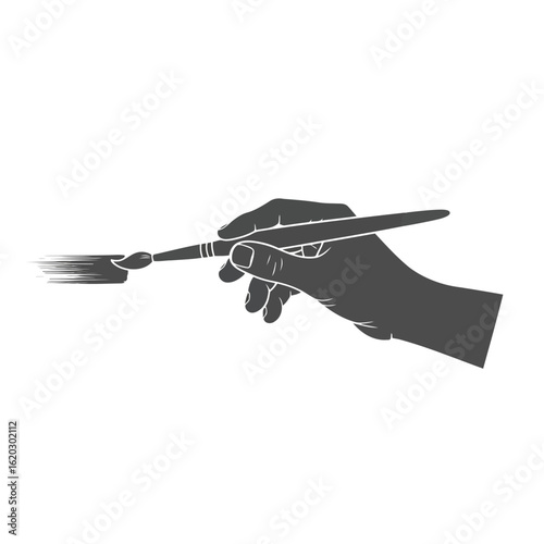 Vector art of silhouette of a hand holding a paintbrush, creating a stroke of paint, isolated on a white background, representing art and creativity - International Lefthanders Day, August 13
