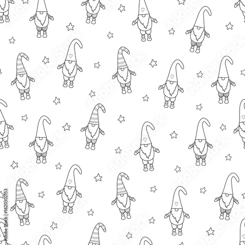 Seamless pattern with cute gnomes. Vector illustration for coloring book.