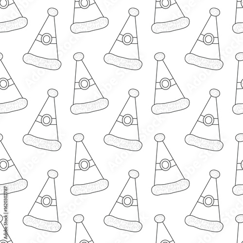 Seamless pattern with Christmas hats. Black and white vector illustration.