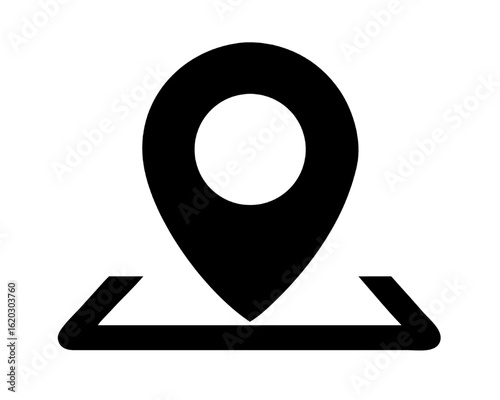 Simple black flat icon of a location pin marker for maps, navigation, and meetup points.