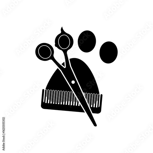 Pet Grooming Icon with Scissors and Paw Print