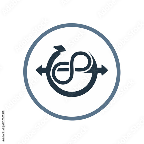 Agile development icon shows project iteration with arrows and infinity loop