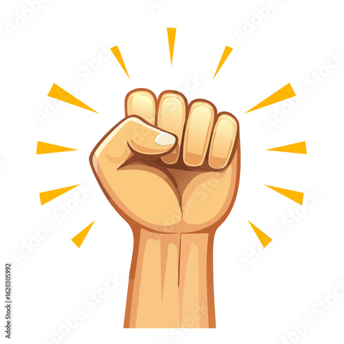 Raised Fist Cartoon Symbolizing Protest, Power, Unity, and Solidarity on Black Background