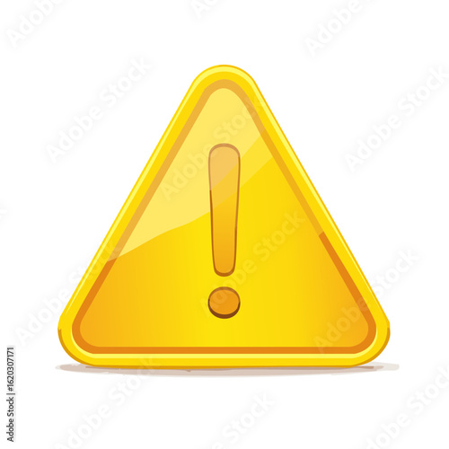 Cartoon style yellow triangular warning sign with exclamation mark Attention needed Hazard alert Warning notice Symbol for potential danger icon