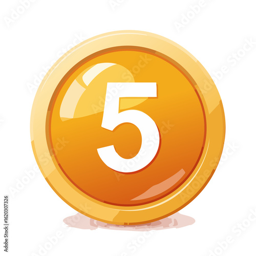 Gold coin illustration featuring number five a digital design element for game or app assets glossy texture