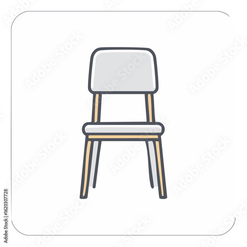 Icon of a Wooden Chair with Cushion Seat and Backrest in Light Colors Illustration