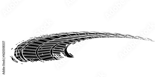 Tire tracks, wheel textures, tire tracks - auto racing, motocross, drift, rally, off-road and more. Isolated black texture vector in grunge style