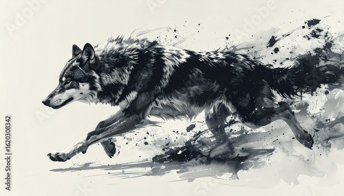 Wallpaper Mural Dynamic Watercolor Illustration of Running Wolf in Motion Torontodigital.ca