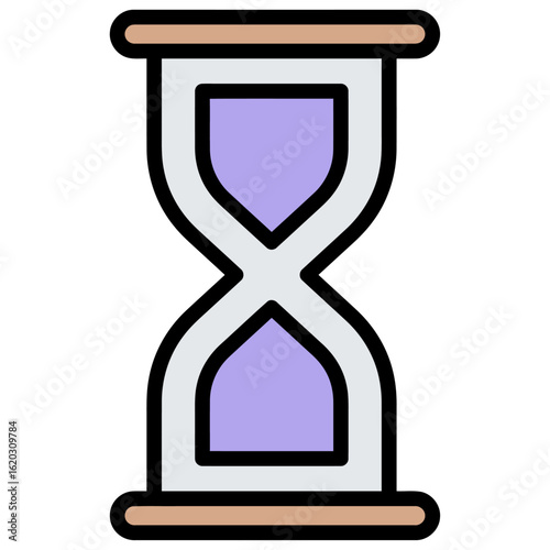 Purple hourglass icon, time management symbol, sand timer illustration.