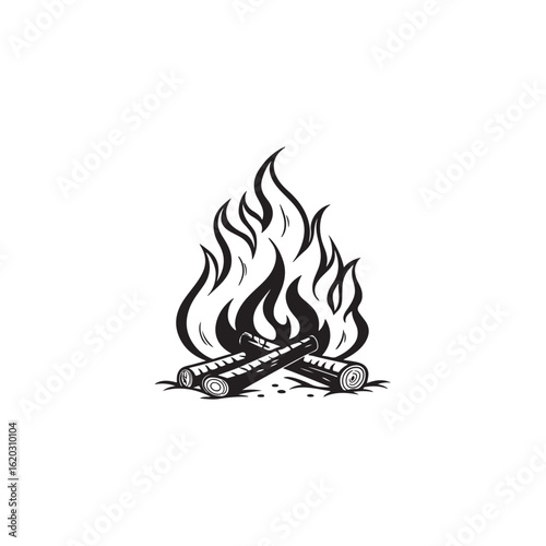 Bold black silhouette vector of rising bonfire flames, bonfire flames vector image.