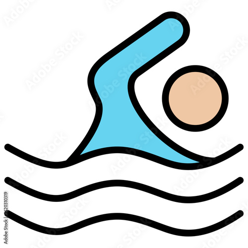 A simple, colorful icon of a person swimming freestyle in the water with their arm raised.
