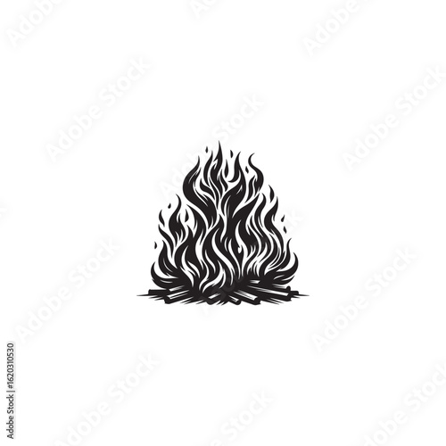 Bold black silhouette vector of rising bonfire flames, bonfire flames vector image.