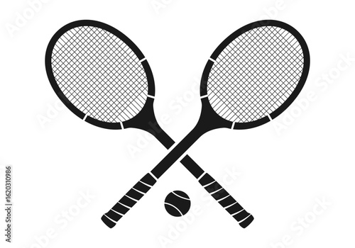 Vintage crossed tennis racket icon with tennis ball. Classic sport design. Vector illustration. 