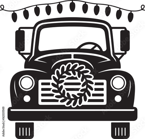 Christmas Car Vector Art, Car Silhouette