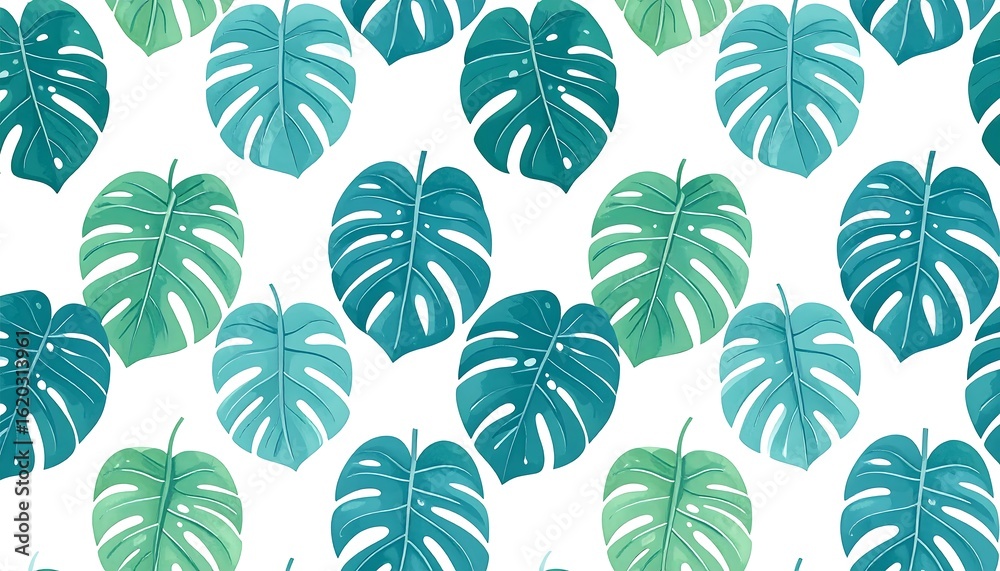 Tropical monstera leaf pattern with gradient teal and green tones on white background is vibrant Tropical monstera leaf pattern with gradient teal and green tones on white background is vibrant