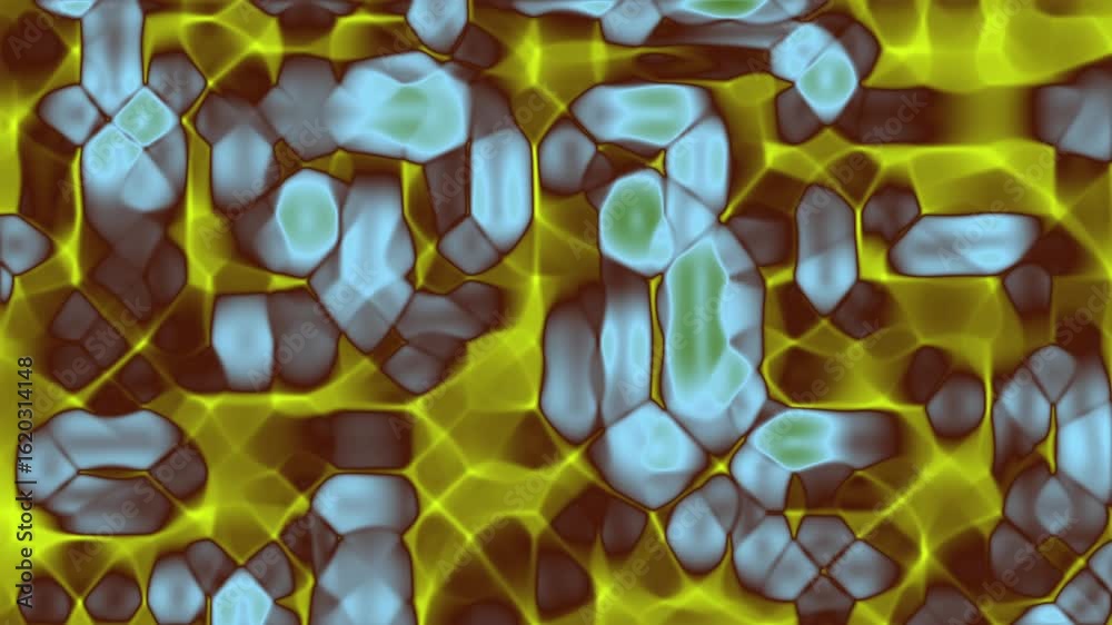 Vivid abstract mosaic background featuring interlocking blue and yellow geometric shapes with a glossy, fluid texture. Ideal for modern digital art, creative design projects, futuristic wallpapers, an