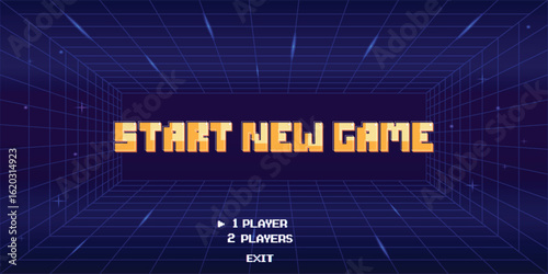 Start new game by selecting a player or exiting the game's main menu. Modern trendy game background with lighting effect. Vector illustration