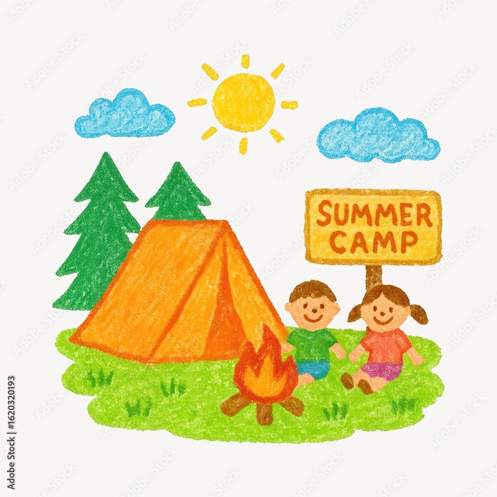 Fototapeta premium Colorful children's summer camp illustration.