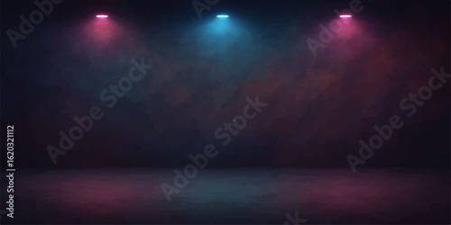 Concert stage with colourful lights and spotlight at night