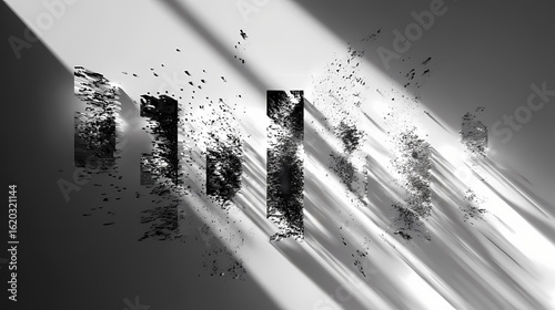 Glitched symbol repetitions disintegrating across a slanted frame