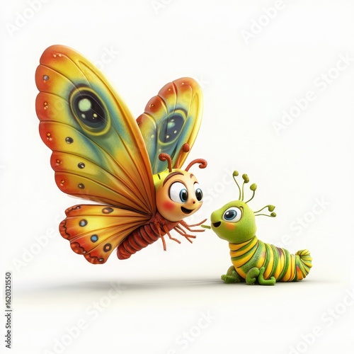 Cartoon Butterfly and Caterpillar