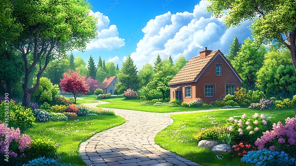Fototapeta premium Charming house with a beautiful garden path