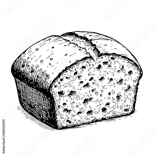 Vintage sketch of a loaf of cornbread in black and white  