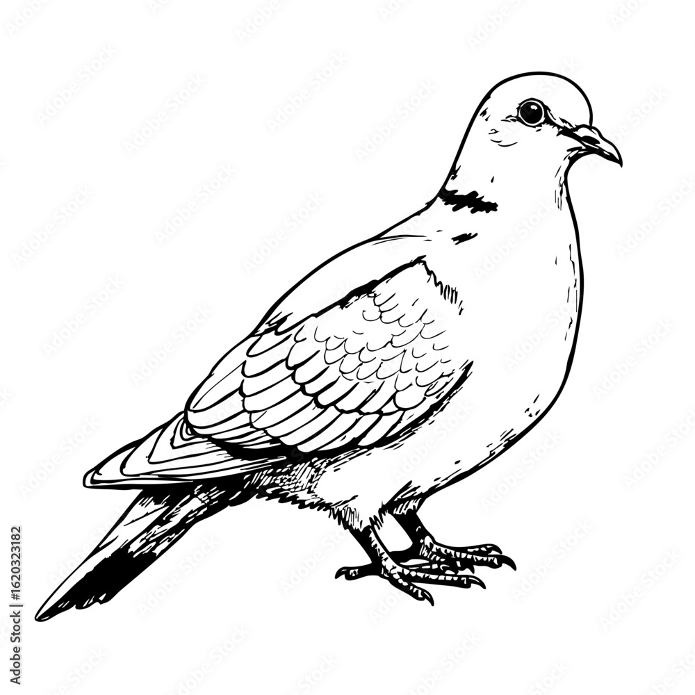 Fototapeta premium Vintage sketch of a dove standing gracefully 