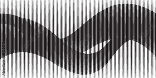 Abstract art geometric background with vertical lines. Optical illusion with waves and transition.
