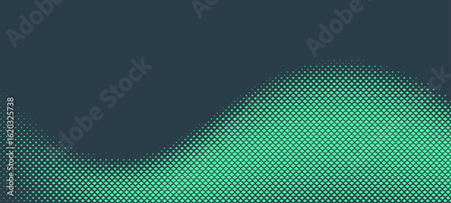 Parallelogram Halftone Vector Dynamic Smooth Curved Border Eye Catching Abstract Background. Modern Half Tone Striking Pattern Conceptual Turquoise Texture. Bent Form Abstraction Teal Green Wallpaper