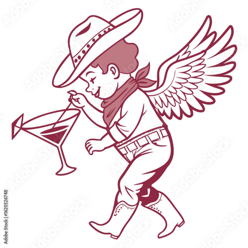 Cupid cartoon vector illustration of a fun boy warrior with a bow and arrow