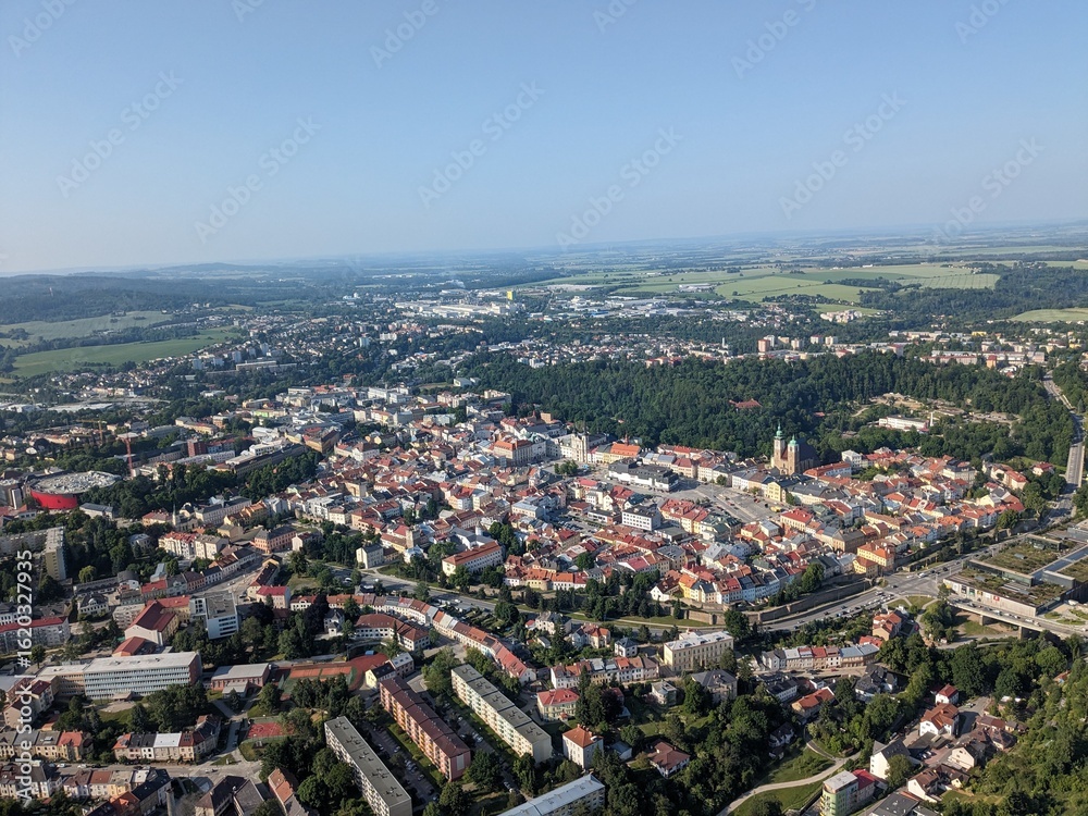 Obraz premium Aerial panorama of Jihlava city center with historical architecture and red rooftops