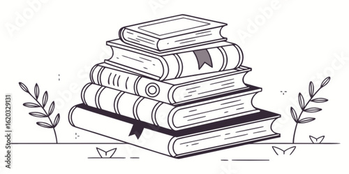 illustration of a stack of books and glasses