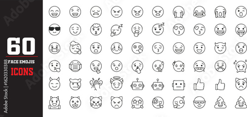 Face Emoji Icon Set – Expression and Emotion Vector Symbols for Chat, Social, and UI Design