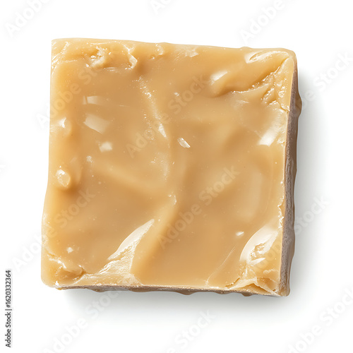 Square Piece of Caramel Fudge on White Background
