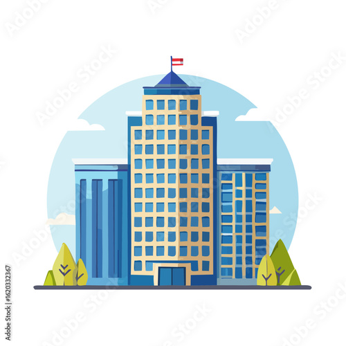 Stylized government building vector illustration with Austrian flag office architecture