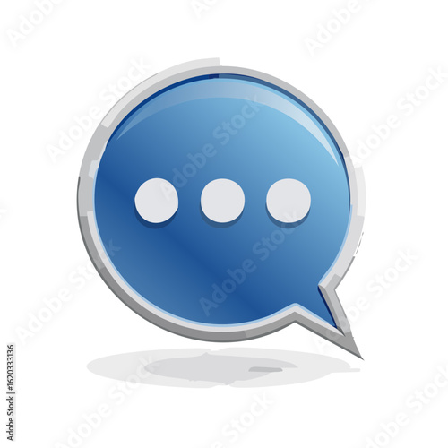 Blue speech bubble icon illustration with three ellipsis for communication dialog box and conversation concept