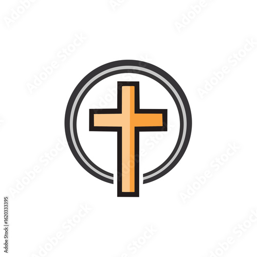 Christian Cross Symbol Inside a Circle on Black Background Spiritual Faith Hope Religion Religious Symbolism