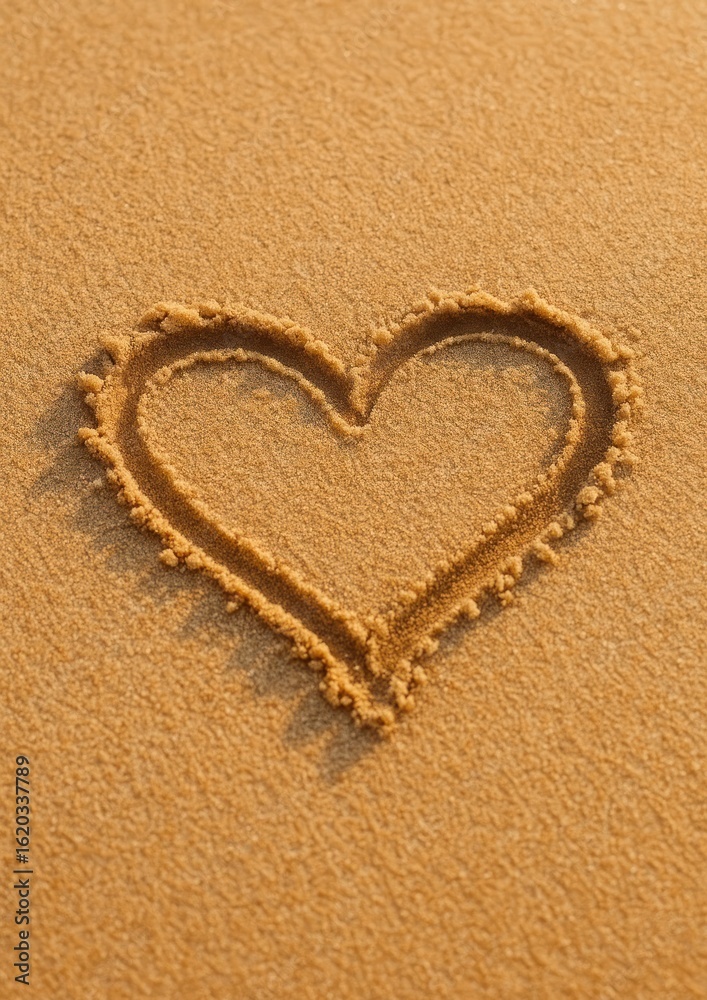Fototapeta premium Heart drawn on sandy beach.