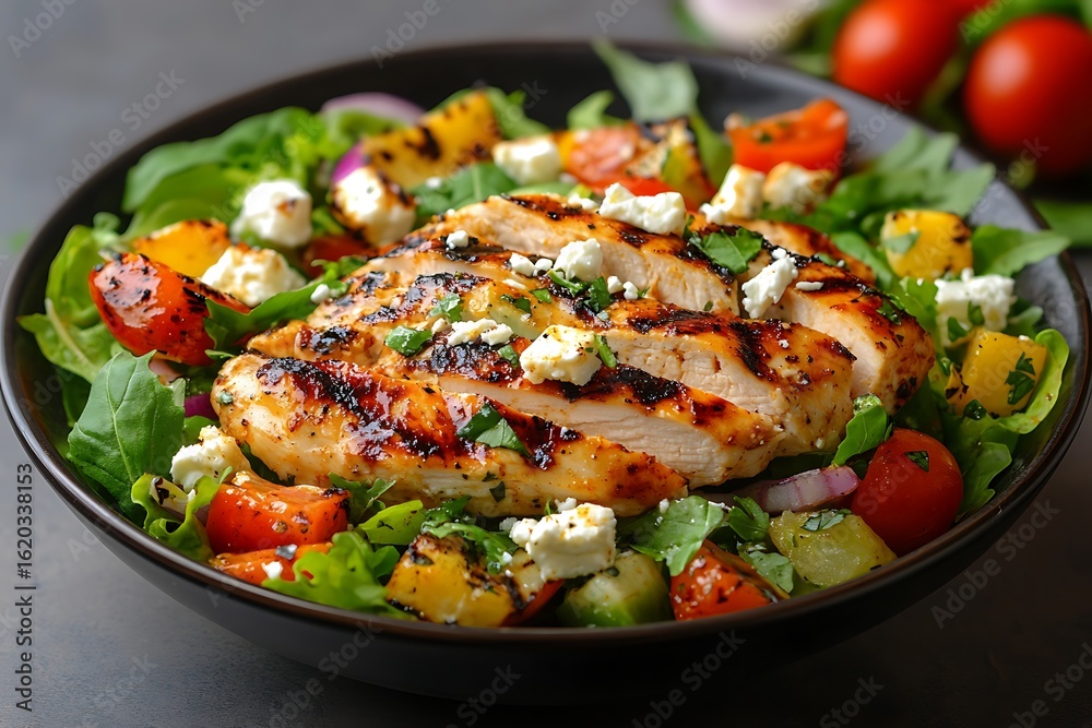 Grilled chicken salad with feta cheese. Grilled chicken salad with feta cheese.