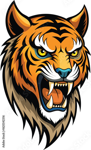 Snarling Tiger Head Roaring Fiercely.