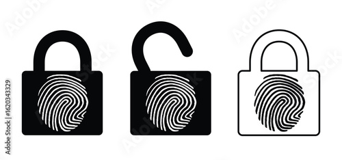 Padlock, touch-id, mobile finger print scan. Cellphone password access id verification. Fingerprint security identification. Biometric sensor. Digital, online on mobile phone or smartphone secure.