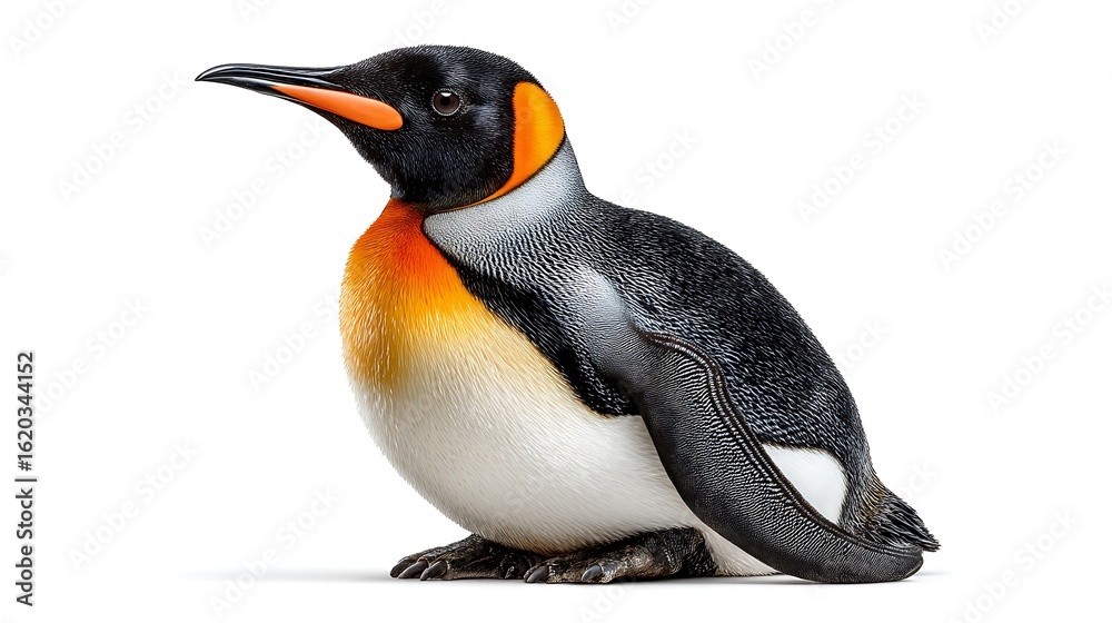 Fototapeta premium Majestic King Penguin Portrait Isolated on White Background with Wildlife Nature.