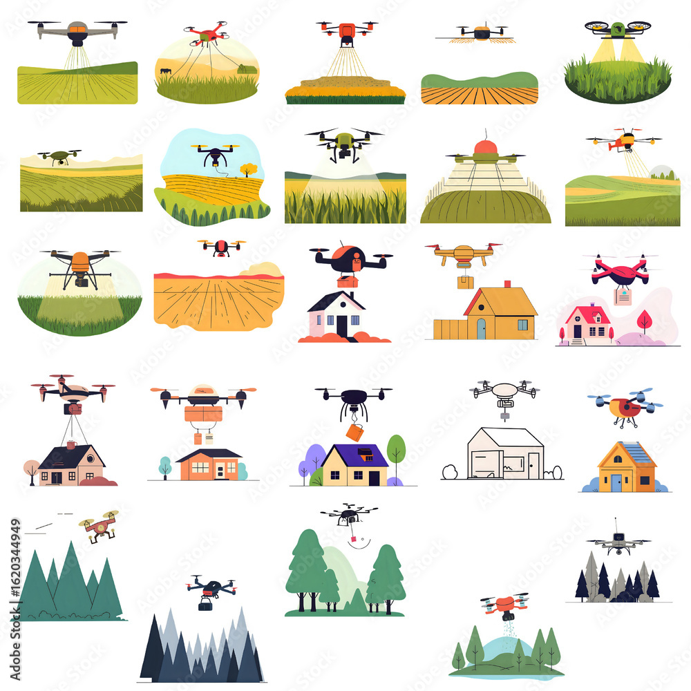 Obraz premium Drones in Action – 36 Colorful Scenes Across Diverse Landscapes