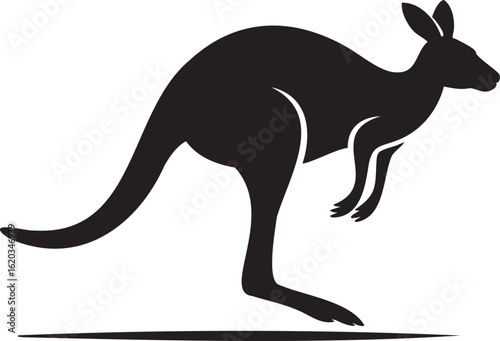 Dynamic kangaroo silhouette jumping powerfully across the outback with bold graphic style for logos and designs
