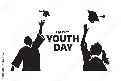 Graduates celebrating Happy Youth Day by throwing caps