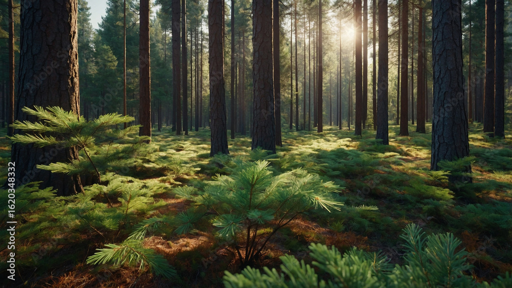 Obraz premium Peaceful Pine Forest in Morning Light