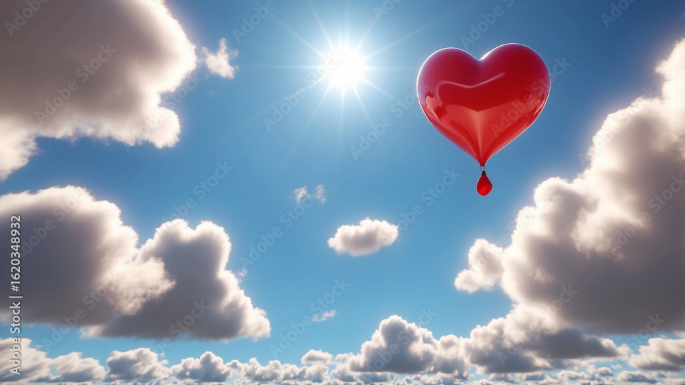 Fototapeta premium Heart Balloons Floating in Blue Sky