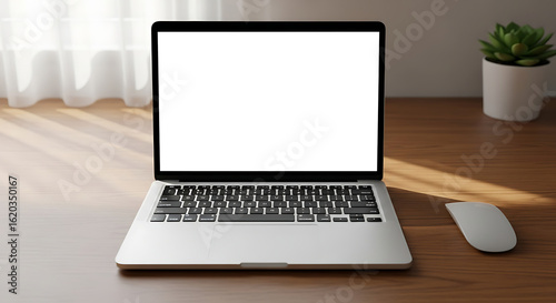 laptop with blank white screen in office