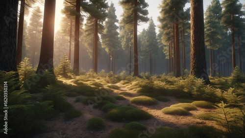 Peaceful Pine Forest in Morning Light